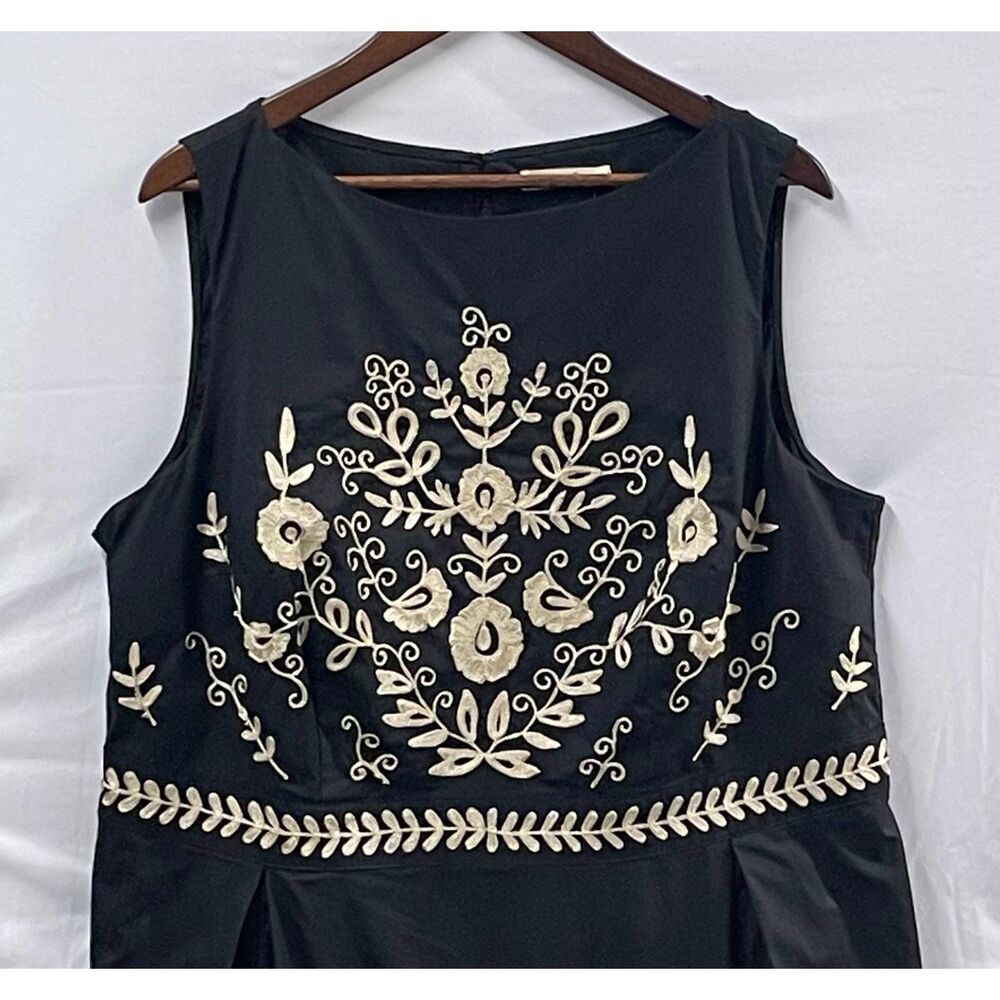 eShakti Black Embroidered Floral Fit & Flare Midi Dress 22W Pockets - Picture 6 of 14